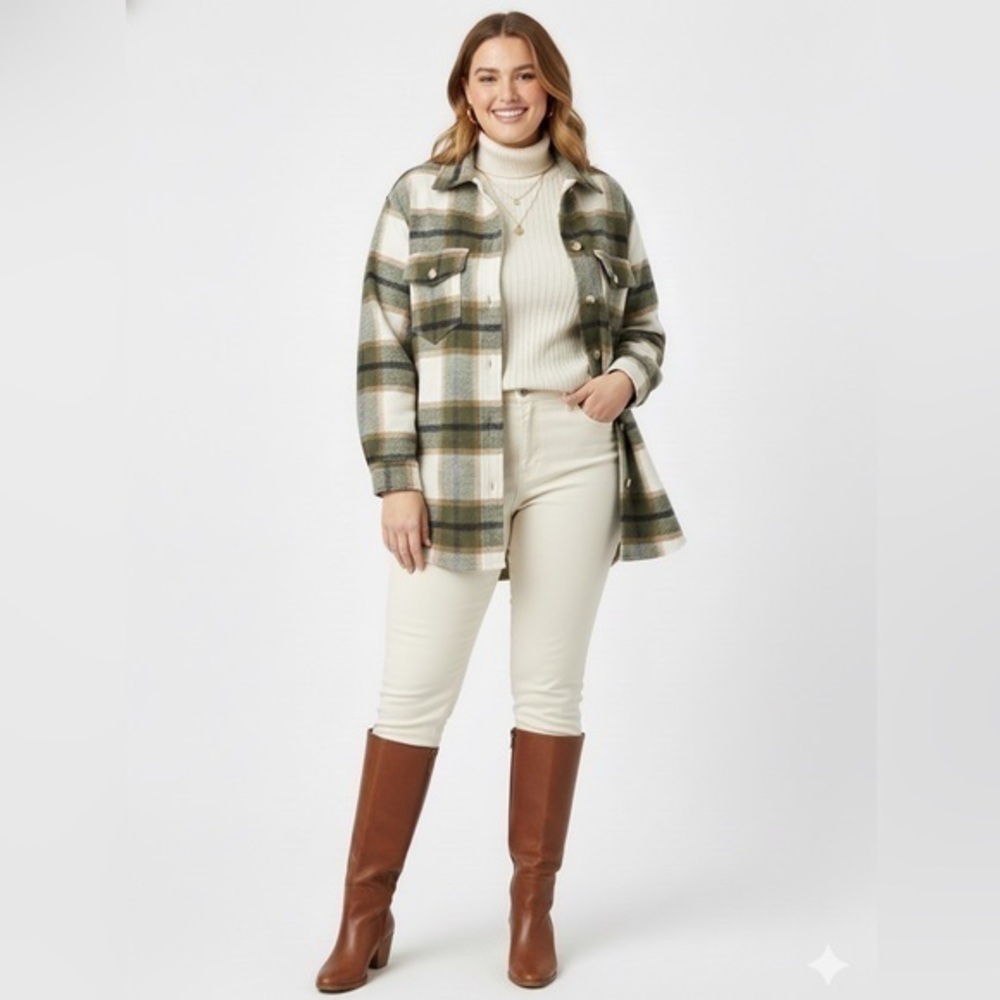 NWT Joie | Green, Blue Brown & Beige Button Down Shacket Size 1X Cotton Blend